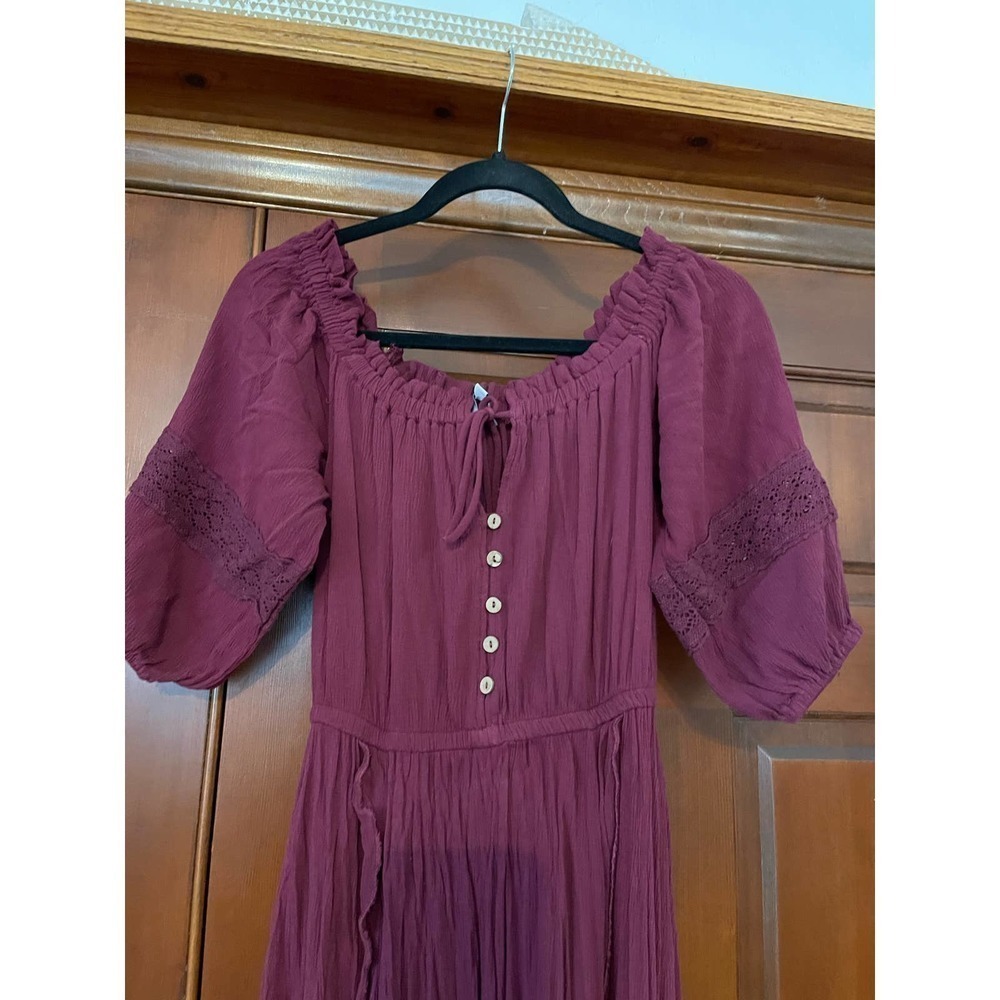 FATE PEASANT BOHO STYLE ASYMMETRICAL LAYERED ON/OFF SHOULDER LONG DRESS - Picture 4 of 5